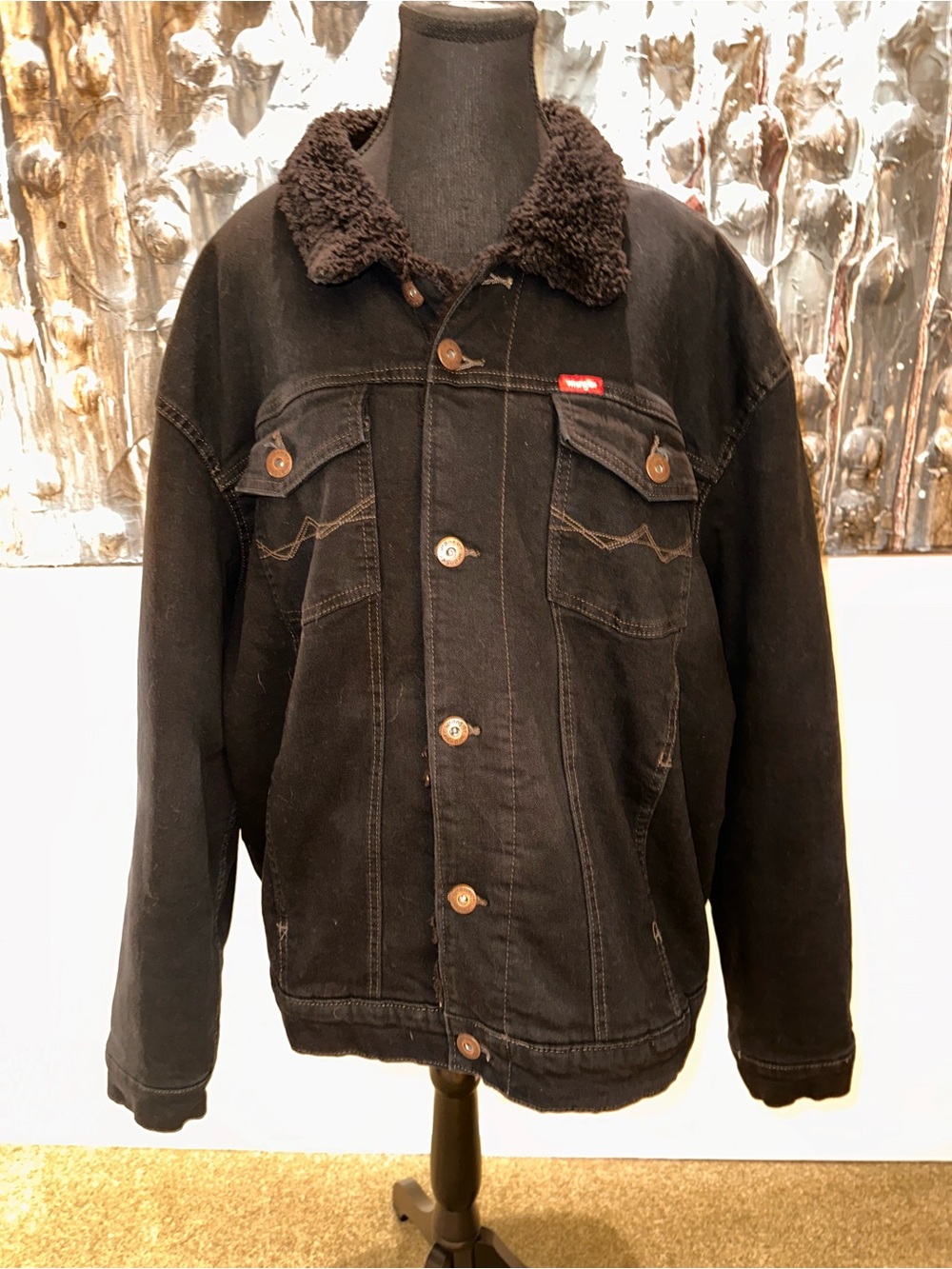 Wrangler 2X Men's Black Sherpa-Lined Heavy Denim Jacket GUC